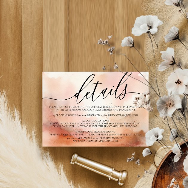 Details Elegant Rose Gold Watercolor Wedding RSVP Card