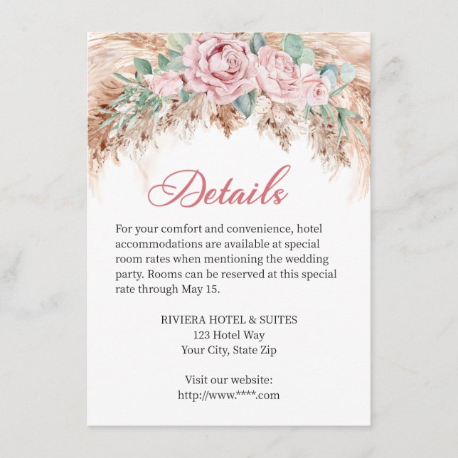 Details Enclosure Card for the Blush Rose Wedding  (Front)