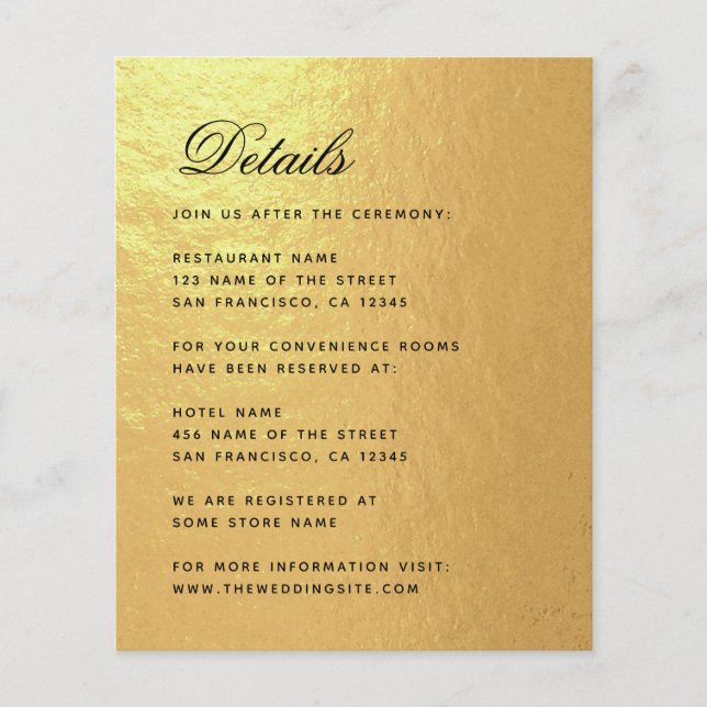 Details Faux Gold Budget Wedding Enclosure Card (Front)