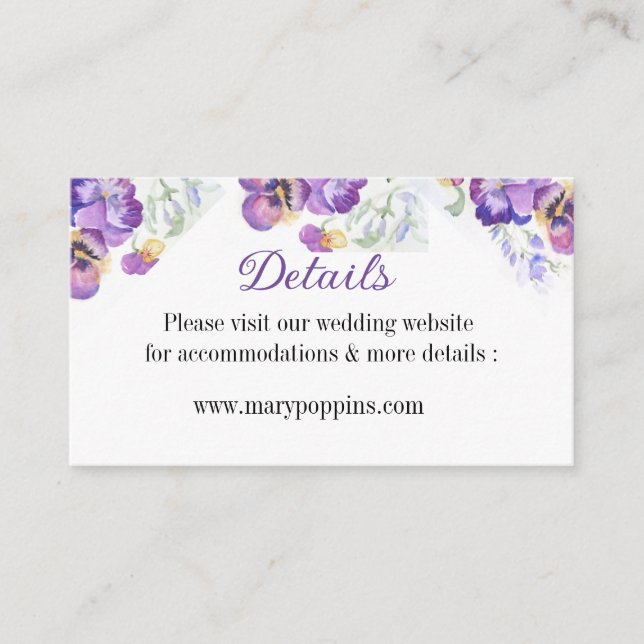 Details floral purpel pansies  Enclosure Card (Front)