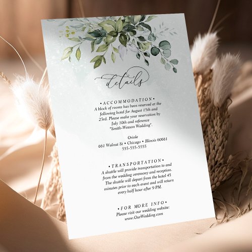 Details Greenery Minimalist Script Wedding Enclosure Card