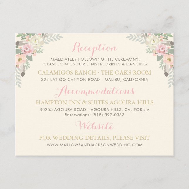 Details Ivory Blush Floral Bouquet Enclosure Card (Front)