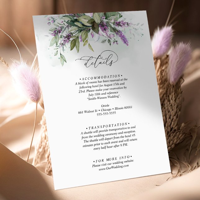 Details Lavender Greenery Script Wedding Enclosure Card (Creator Uploaded)