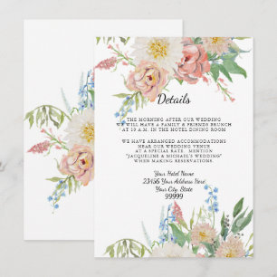 Details n Hotel Blush Pink Blue n White Floral Invitation