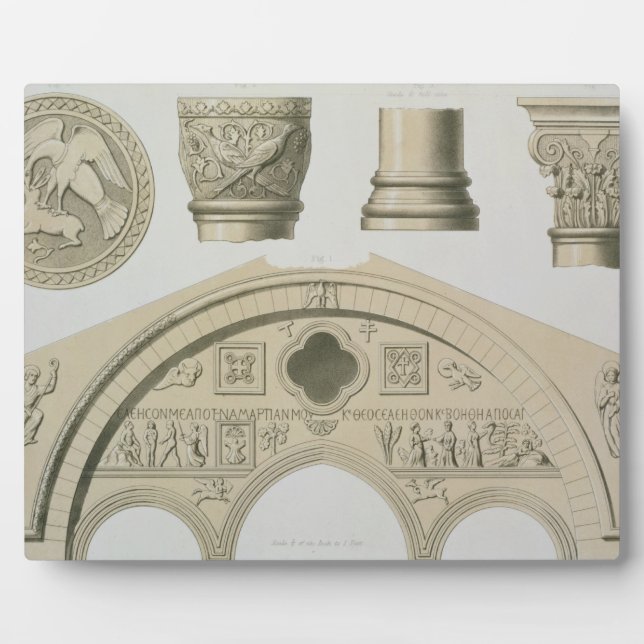 Details of a sculptured arch and columns from St. Plaque (Front)