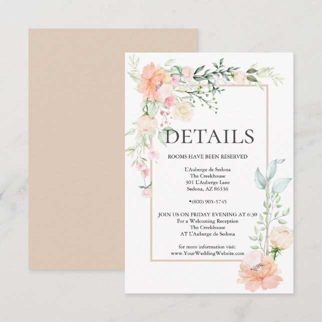 DETAILS | Pastel  Coral Ivory Floral Spray Invitation (Front/Back)