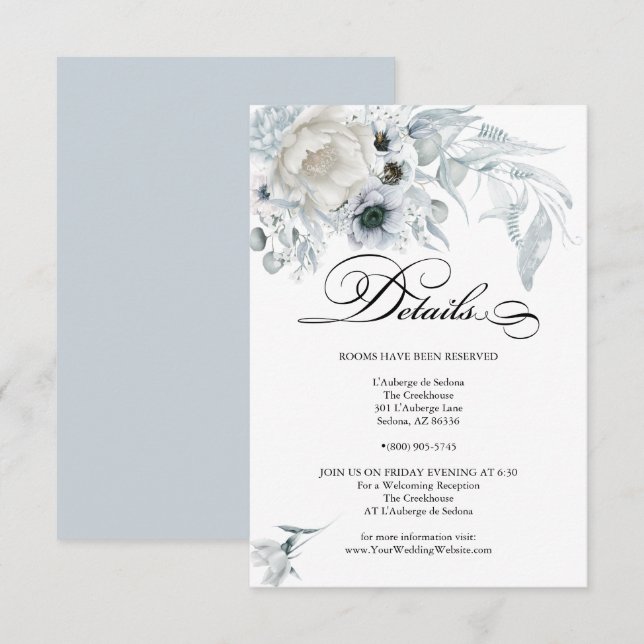 DETAILS | Pastel  Dusty Blue Flowers Invitation (Front/Back)