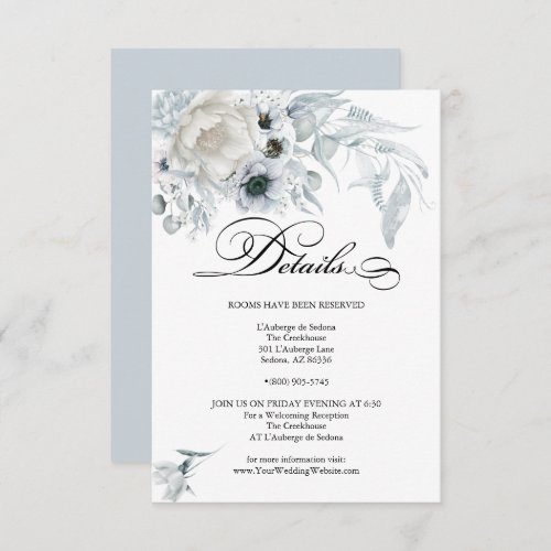 DETAILS  Pastel  Dusty Blue Flowers Invitation