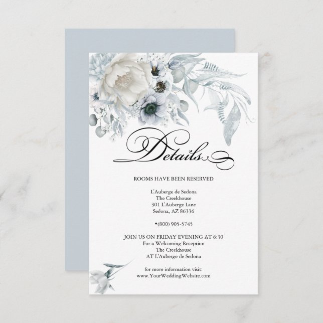 DETAILS | Pastel  Dusty Blue Flowers Invitation (Front/Back)