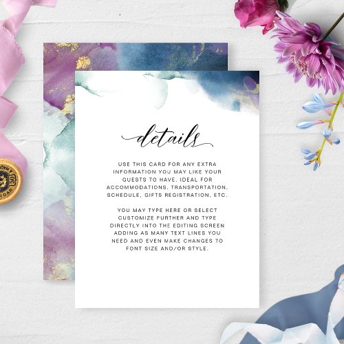 Details Purple Blue and Teal Watercolor Enclosure Card