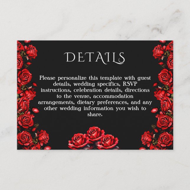 Details Red Roses Wedding Enclosure Card (Front)