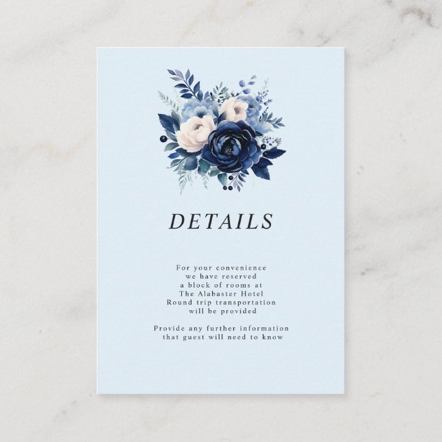 Details/Scan to Share Flowers of Blue Wedding Enclosure Card (Back)