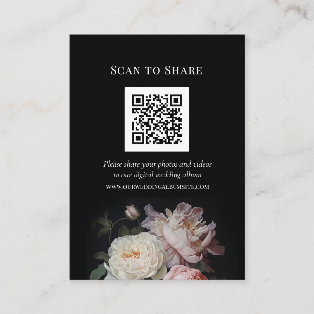Details/Scan to Share Pink Rose Moody Wedding Enclosure Card (Front)