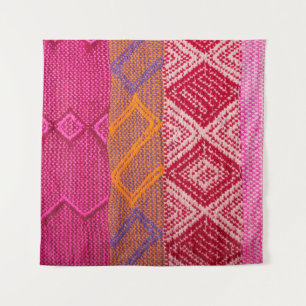 Details shot of indian fabric with colorful patter tapestry