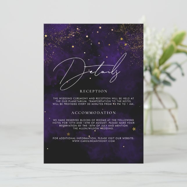 Details Wedding Dark Purple Magical Gold Black Invitation (Standing Front)