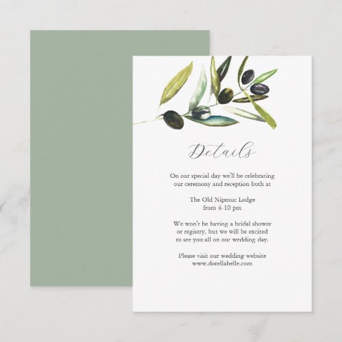 Details Wedding Enclosure Card Watercolor Olive 