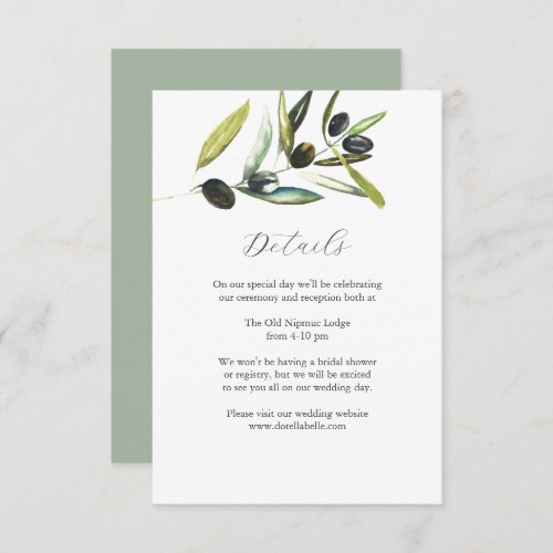 Details Wedding Enclosure Card Watercolor Olive 