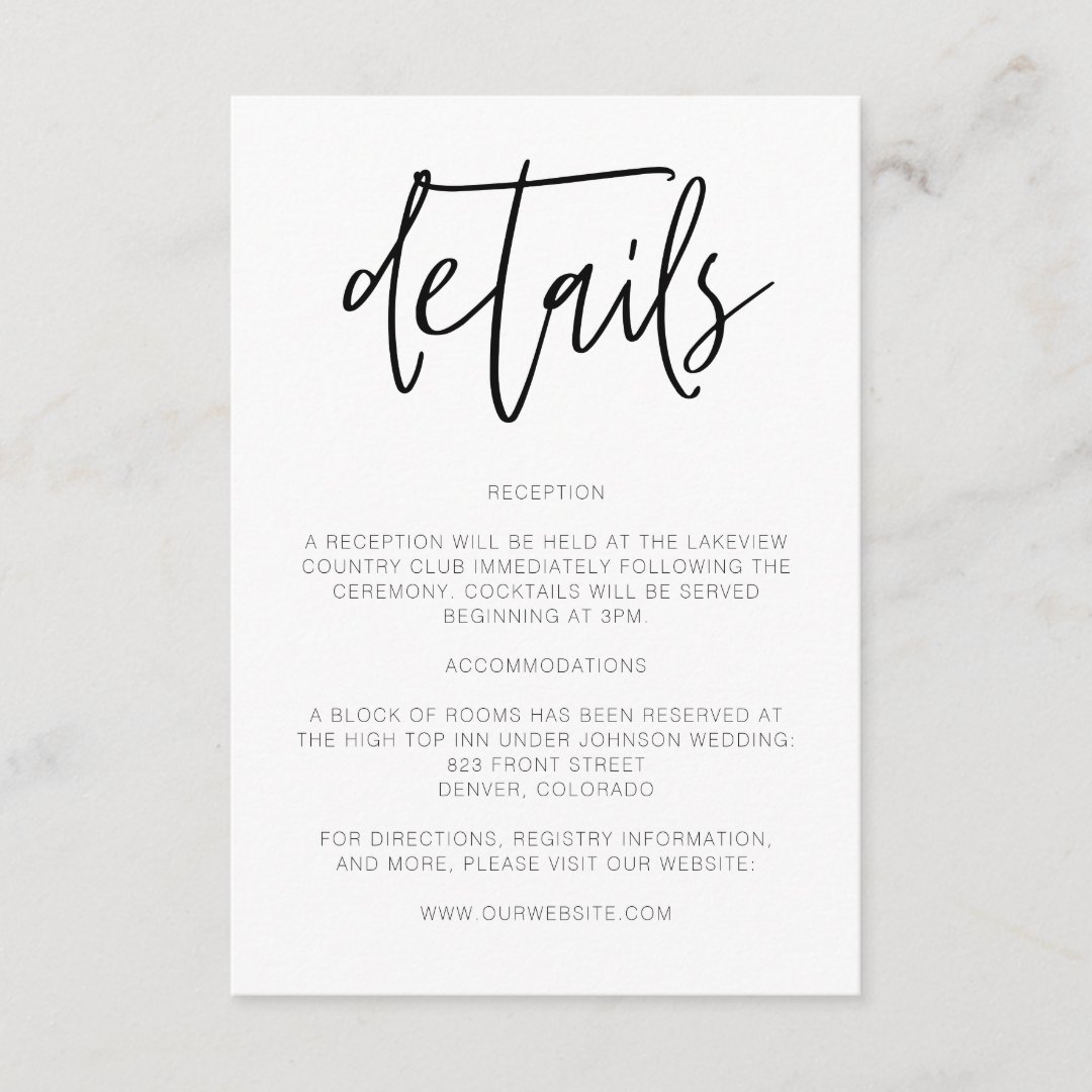 Details Wedding Invitation Insert Enclosure Card | Zazzle