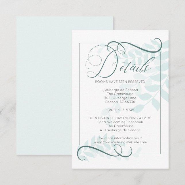 DETAILS | Whimsical Mint Leaves Jade Green Accents Invitation (Front/Back)