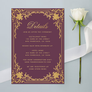 Details Wine Color Faux Gold Foil Vintage Wedding Enclosure Card