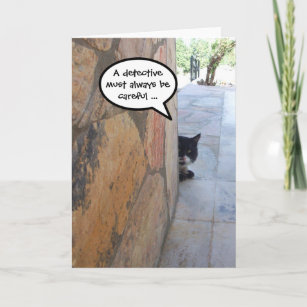 DETECTIVE CAT BEHIND THE STONE WALL CARD