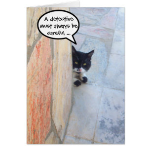 DETECTIVE CAT BEHIND THE STONE WALL CARDS