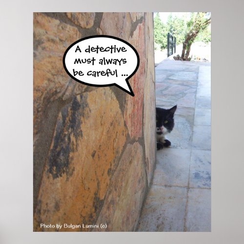 DETECTIVE CAT BEHIND THE STONE WALL  Fathers Day Poster