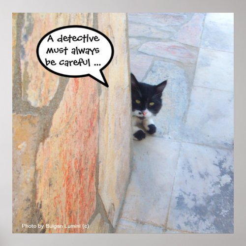DETECTIVE CAT BEHIND THE STONE WALL  Fathers Day Poster