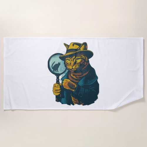 Detective Cat Mystery Beach Towel