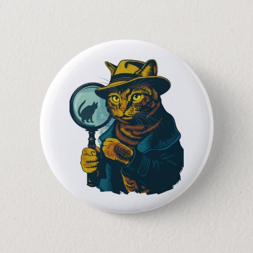 Detective Cat Mystery Button