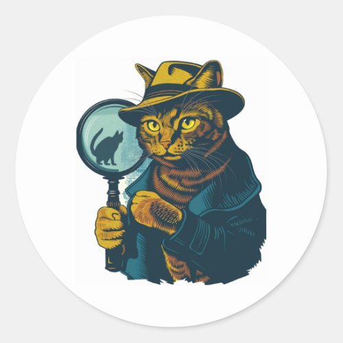 Detective Cat Mystery Classic Round Sticker