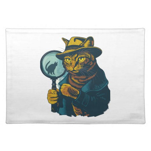 Detective Cat Mystery Cloth Placemat