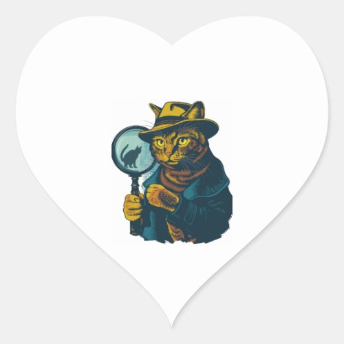 Detective Cat Mystery Heart Sticker