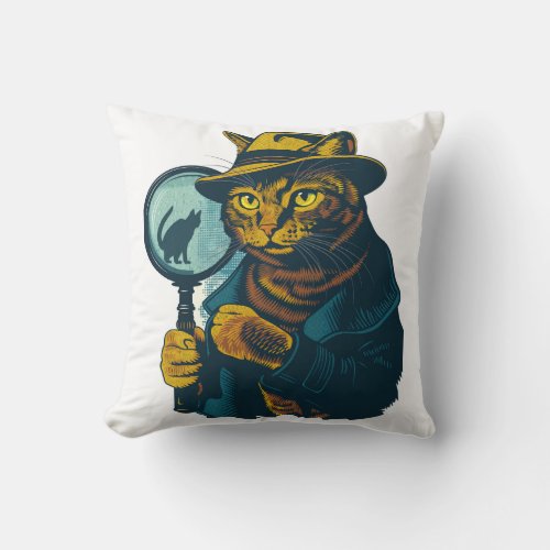 Detective Cat Mystery Throw Pillow