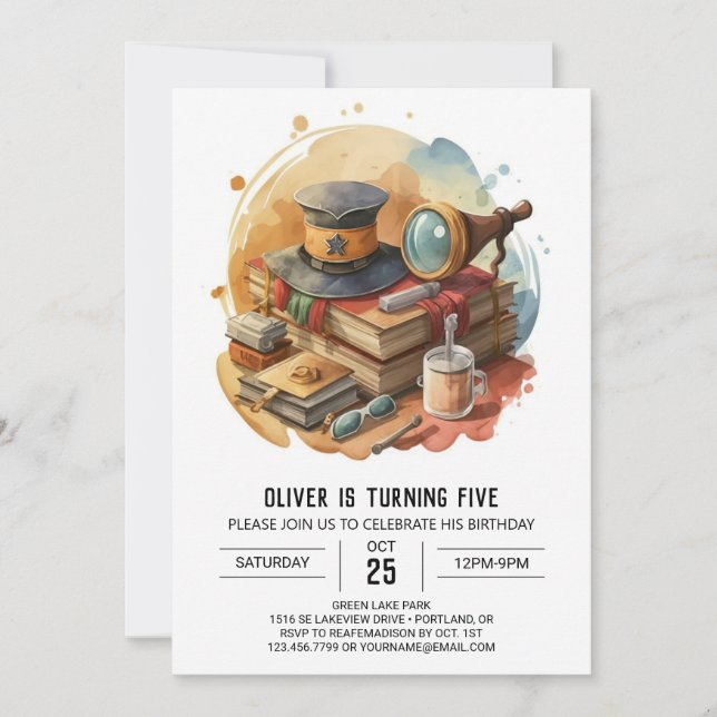 Detective Custom Printable Birthday Invitation (Front)