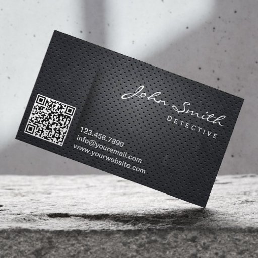 Customizable Black Metal QR Code Detective Business Card