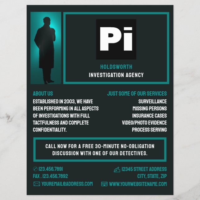 Detective Logo, Private Detective Investigator Flyer (Front)