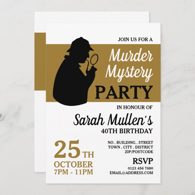 Detective Silhouette, Murder Mystery Birthday Invitation (Front/Back)