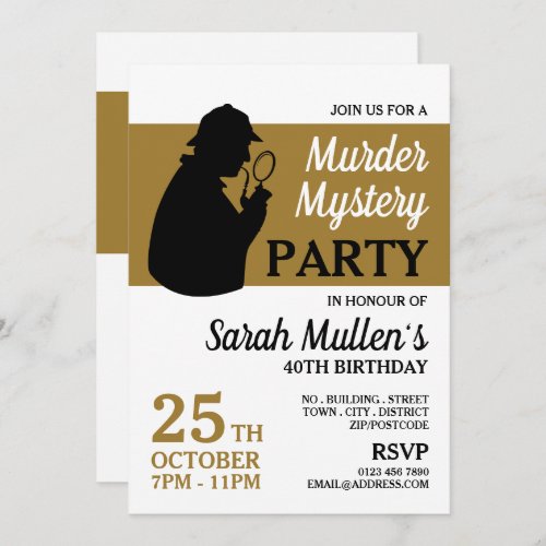 Detective Silhouette Murder Mystery Birthday Invitation