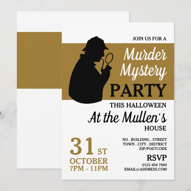 Detective Silhouette, Murder Mystery Halloween Invitation (Front/Back)