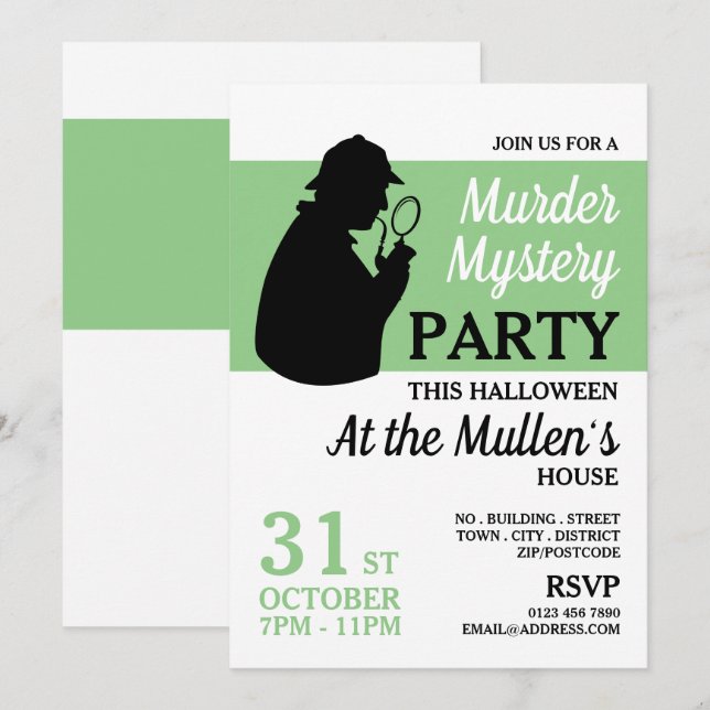 Detective Silhouette, Murder Mystery Halloween Invitation (Front/Back)