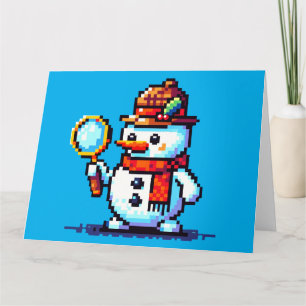 Detective Snowman - Funny Pixel Art Winter Mystery Card