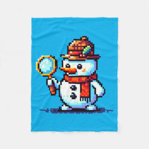 Detective Snowman - Funny Pixel Art Winter Mystery Fleece Blanket