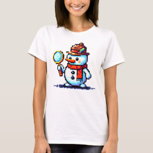 Detective Snowman - Funny Pixel Art Winter Mystery T-Shirt