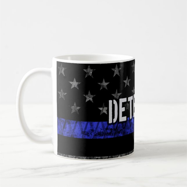 Detective Thin Blue Line Distressed Flag Coffee Mug (Left)