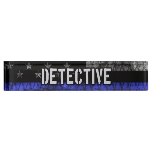 Detective Thin Blue Line Distressed Flag Desk Name Plate