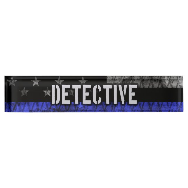 Detective Thin Blue Line Distressed Flag Desk Name Plate (Front)