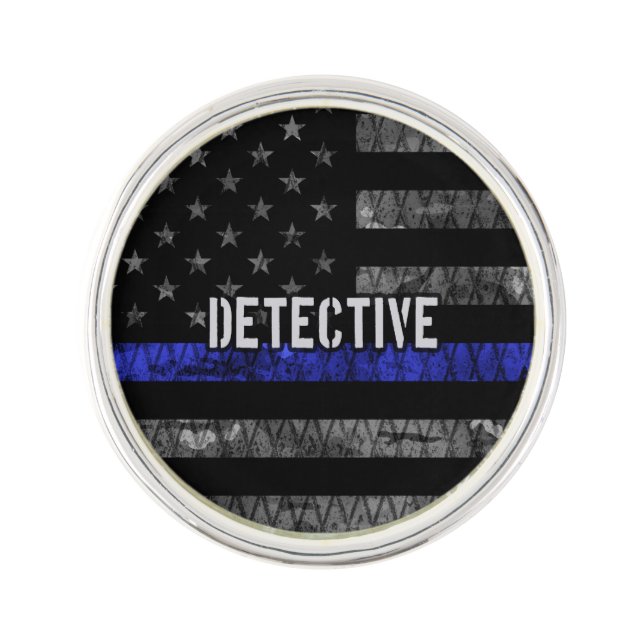 Detective Thin Blue Line Distressed Flag Lapel Pin (Front)