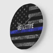 Detective Thin Blue Line Distressed Flag Large Clock (Angle)
