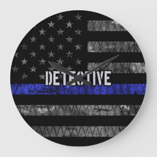 Detective Thin Blue Line Distressed Flag Large Clock
